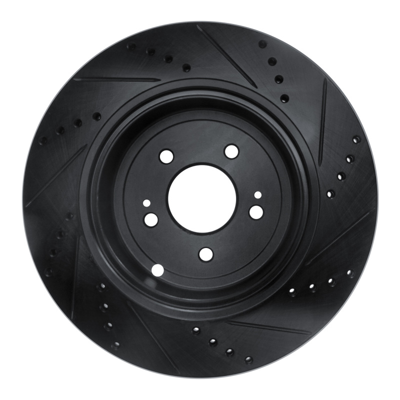 R1 18-25 Genesis G70 Rear Left Drilled & Slotted Black Brake Rotor