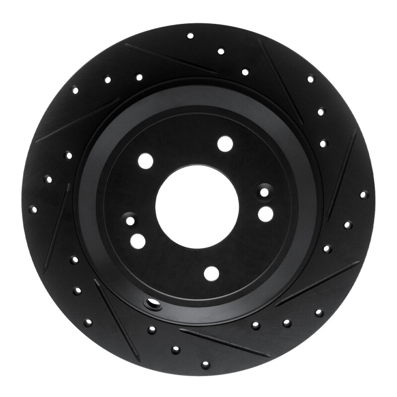 R1 18-23 Genesis G70 Rear Right Drilled & Slotted Black Brake Rotor