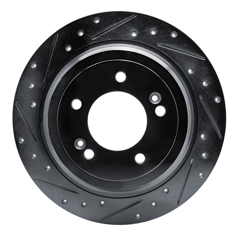 R1 17-25 Hyundai Nexo Rear Left Drilled & Slotted Black Brake Rotor