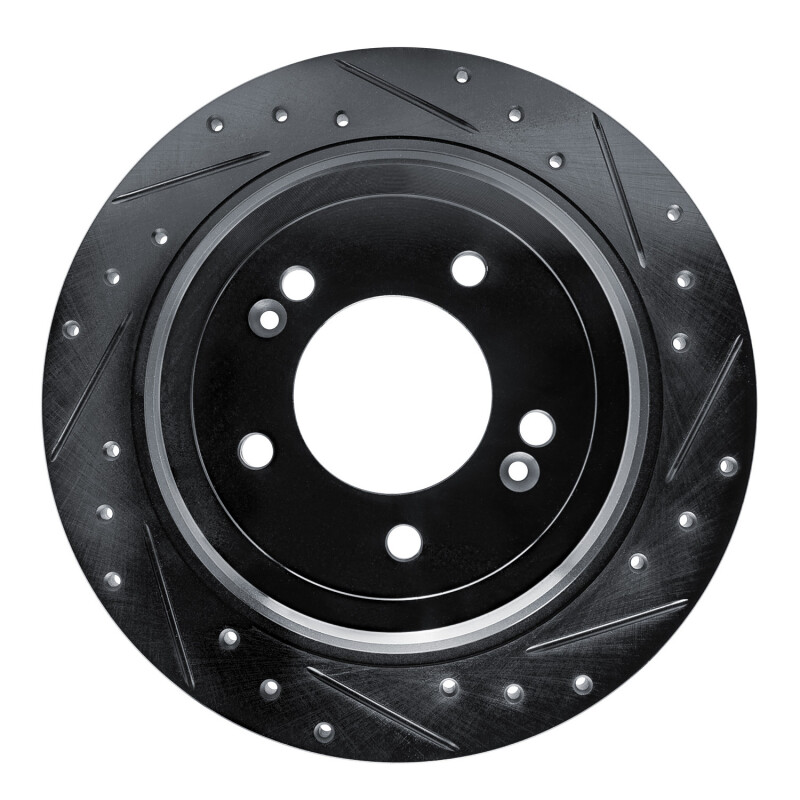R1 17-25 Hyundai Tucson Rear Right Drilled & Slotted Black Brake Rotor
