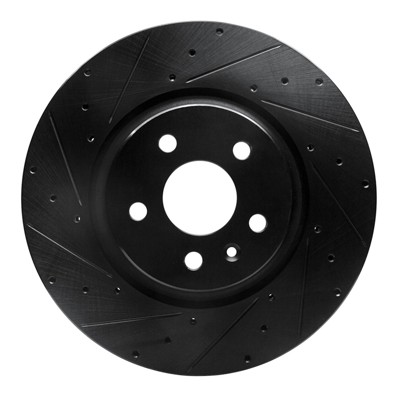 R1 12-21 Tesla Model S Front Left Drilled & Slotted Black Brake Rotor