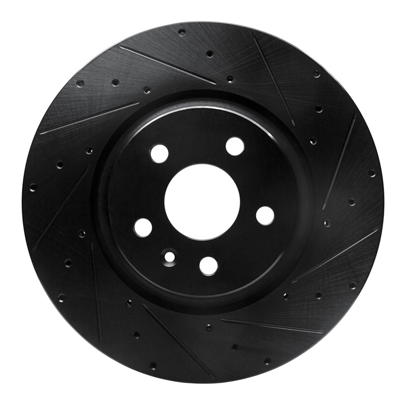 R1 12-21 Tesla Model X Front Right Drilled & Slotted Black Brake Rotor