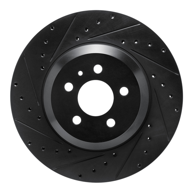 R1 17-25 Tesla Model 3 Front Left Drilled & Slotted Black Brake Rotor