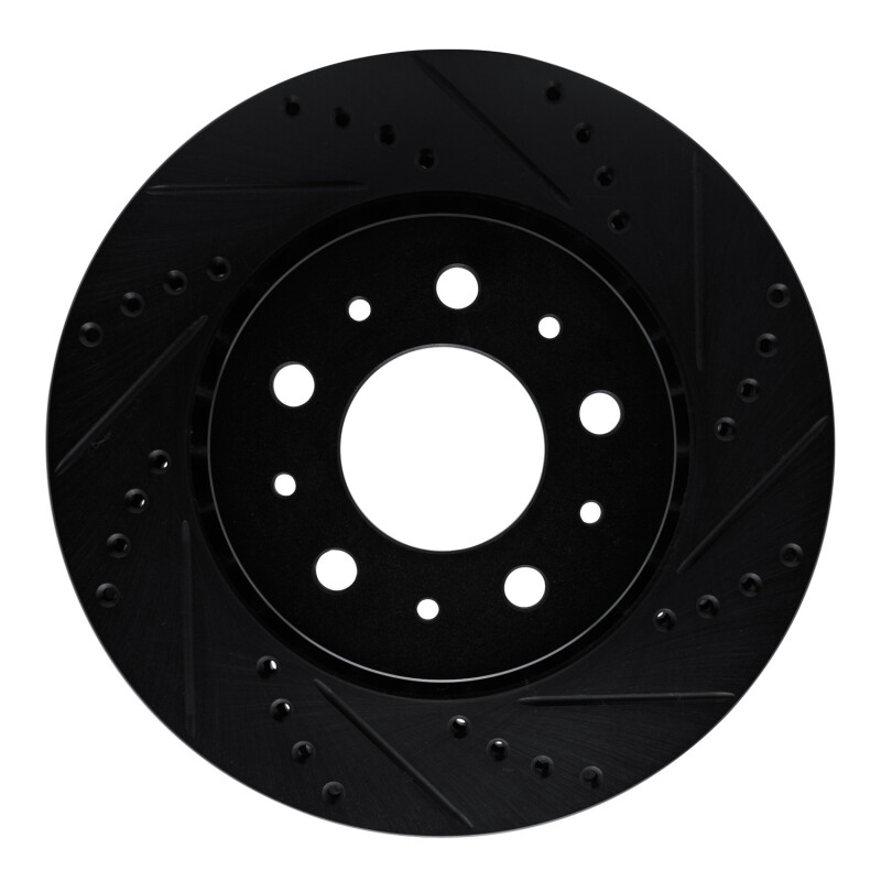 R1 82-92 Volvo 740 Front Right Drilled & Slotted Black Brake Rotor