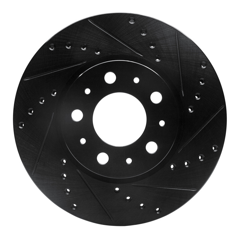 R1 95-04 Volvo S90 Front Right Drilled & Slotted Black Brake Rotor