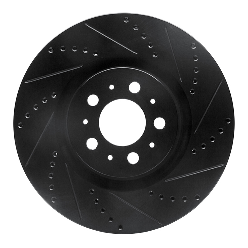 R1 04-07 Volvo V70 Front Right Drilled & Slotted Black Brake Rotor