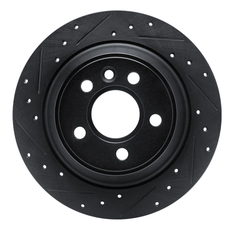 R1 07-10 Volvo S80 Rear Left Drilled & Slotted Black Brake Rotor