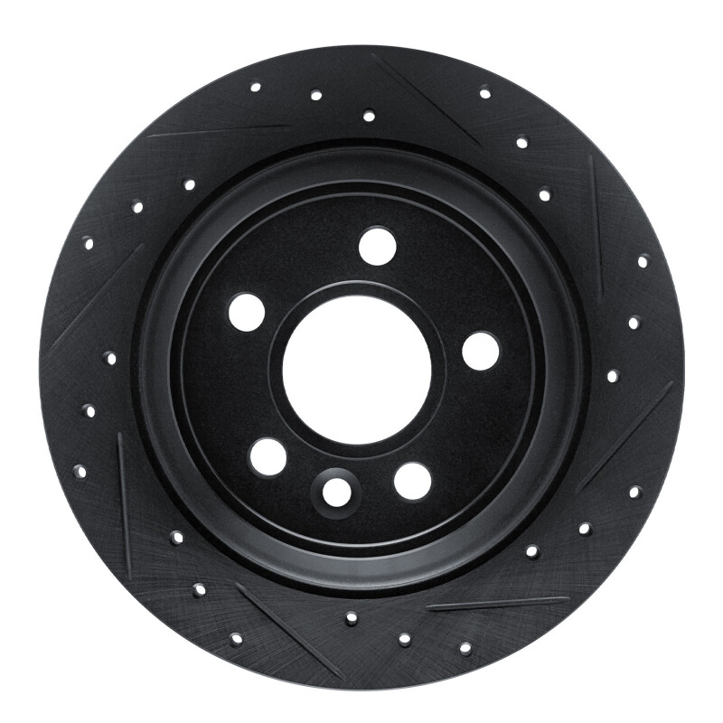 R1 07-10 Volvo S80 Rear Right Drilled & Slotted Black Brake Rotor