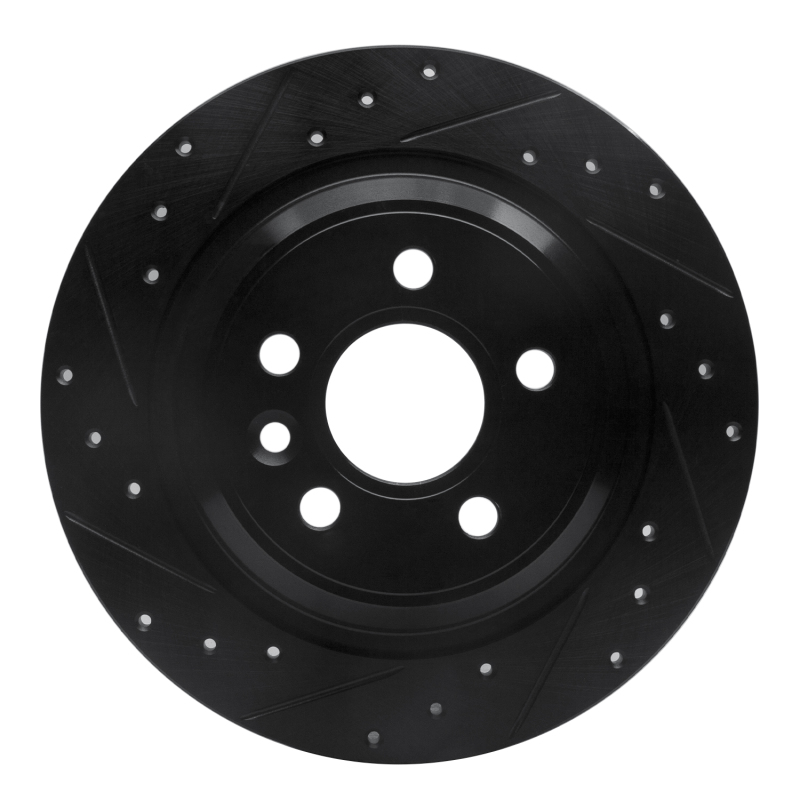 R1 07-18 Volvo V60 Cross Country Rear Left Drilled & Slotted Black Brake Rotor
