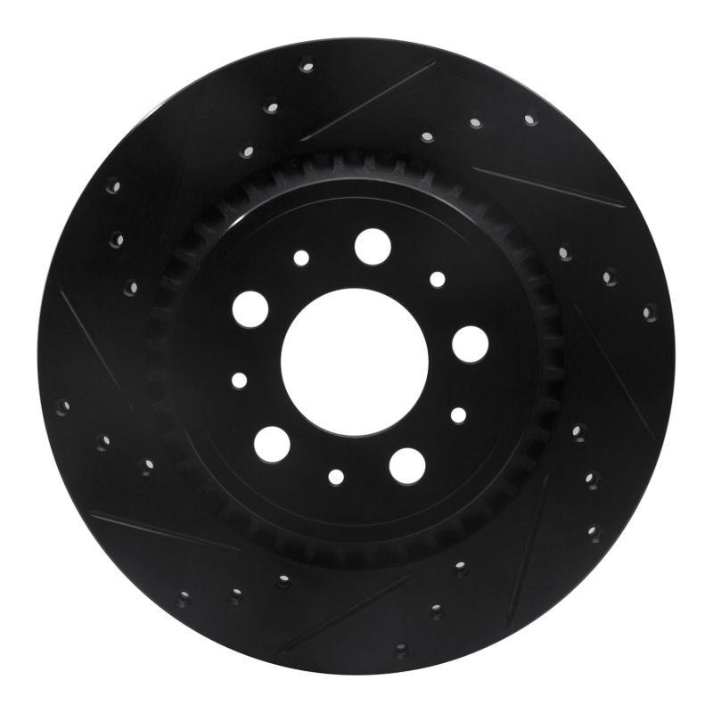 R1 03-14 Volvo XC90 Rear Left Drilled & Slotted Black Brake Rotor