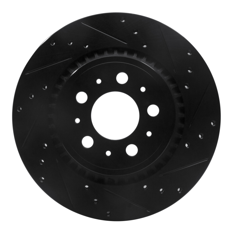 R1 03-14 Volvo XC90 Rear Right Drilled & Slotted Black Brake Rotor