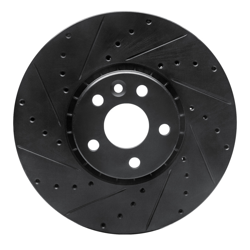 R1 10-16 Volvo XC60 Front Left Drilled & Slotted Black Brake Rotor