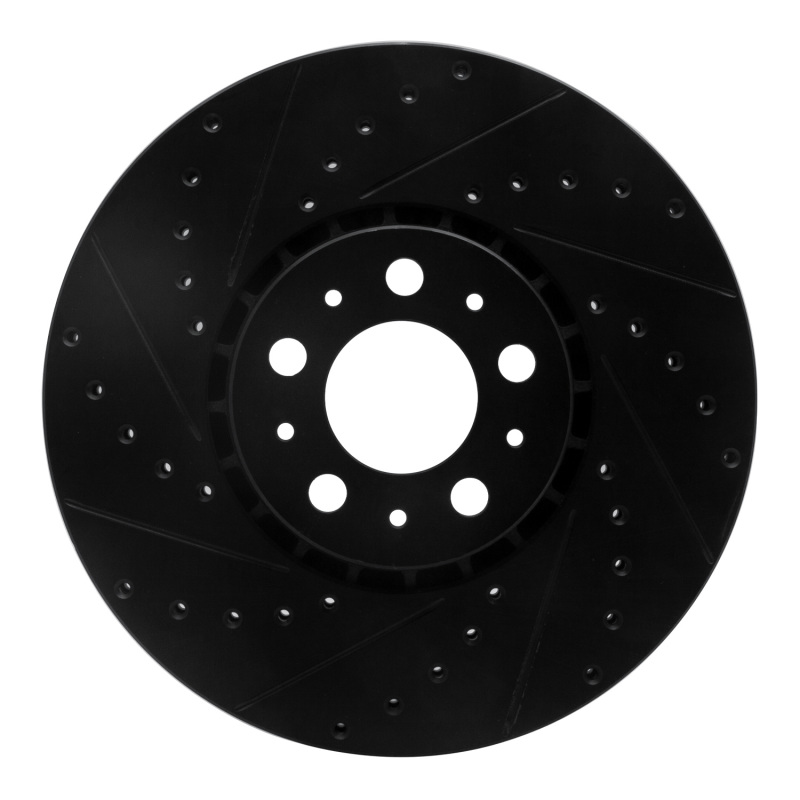R1 03-14 Volvo XC90 Front Left Drilled & Slotted Black Brake Rotor