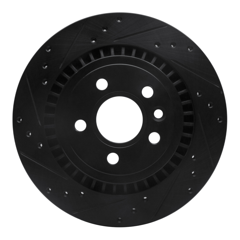 R1 07-18 Volvo XC70 Rear Left Drilled & Slotted Black Brake Rotor