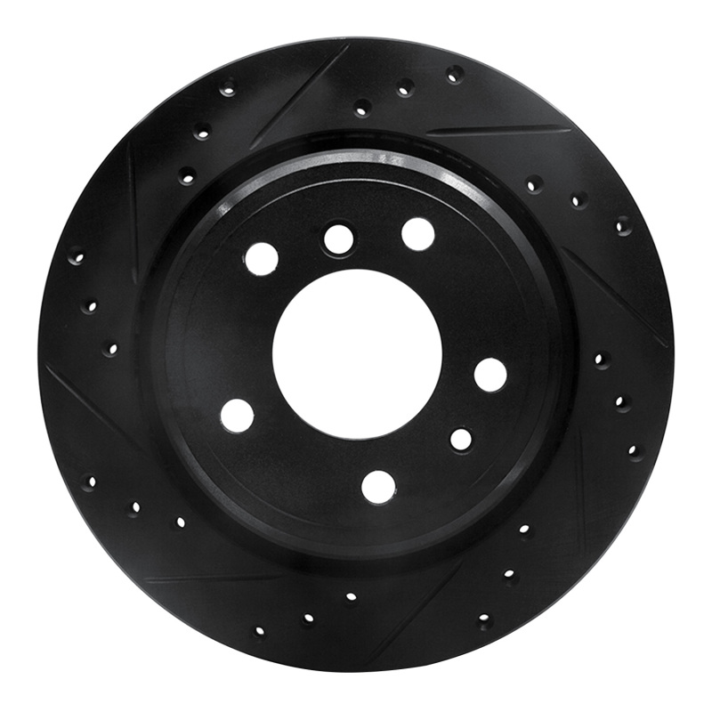 R1 91-95 BMW 540I Rear Left Drilled & Slotted Black Brake Rotor