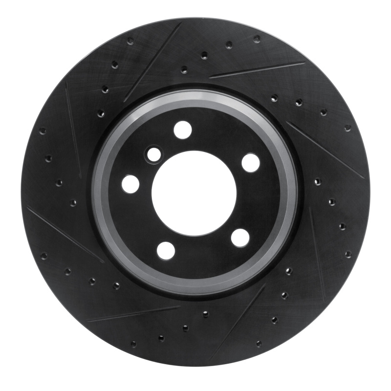 R1 02-08 BMW 745LI Front Left Drilled & Slotted Black Brake Rotor