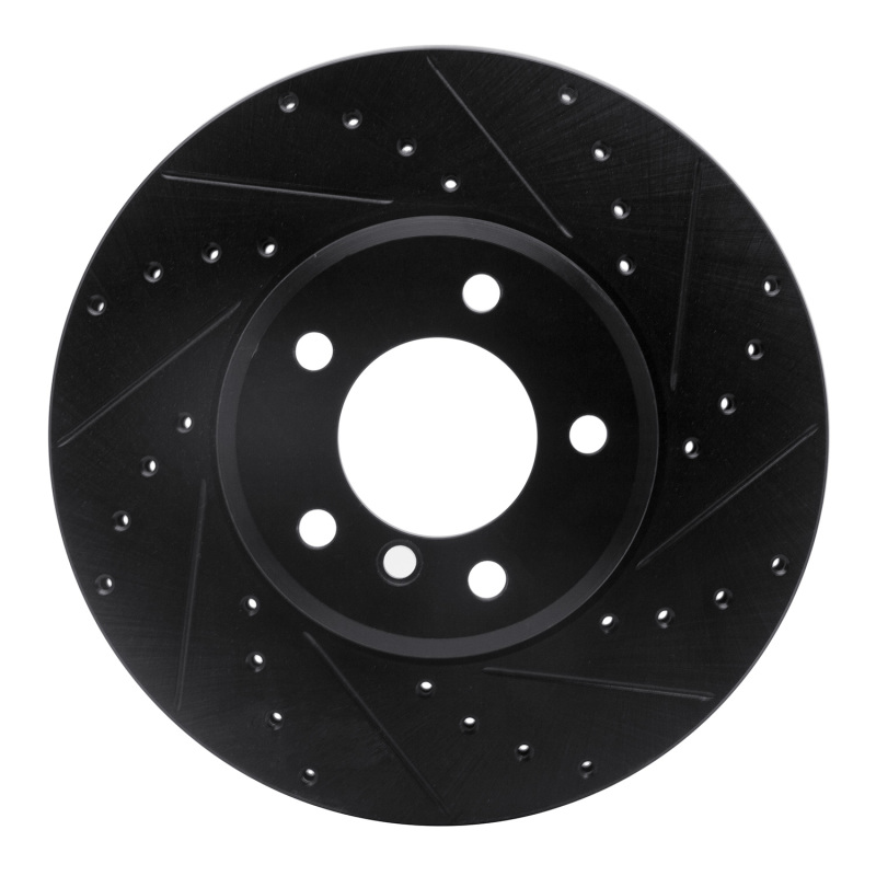 R1 04-10 BMW 528I xDrive Front Right Drilled & Slotted Black Brake Rotor