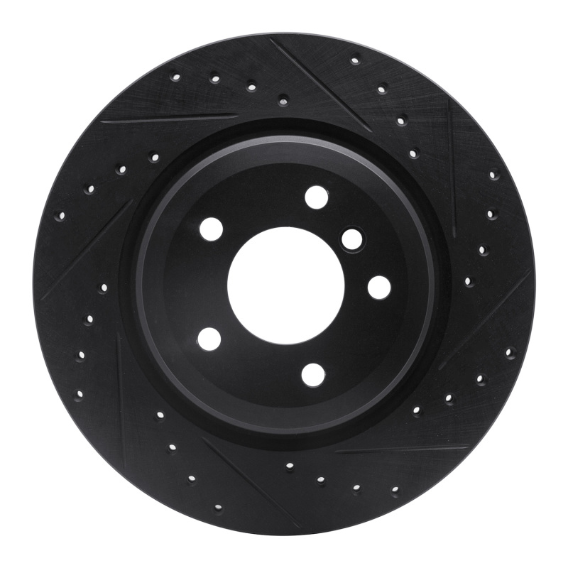 R1 06-15 BMW 335XI Rear Right Drilled & Slotted Black Brake Rotor