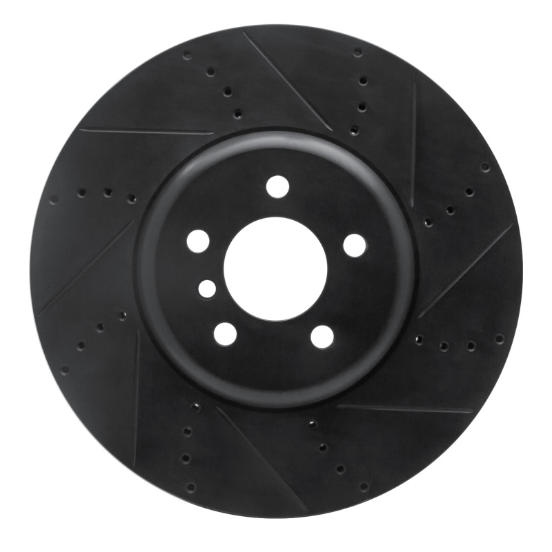 R1 09-17 BMW 550I GT Right Front Drilled & Slotted Black Brake Rotor