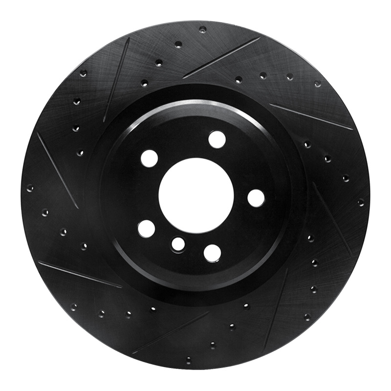 R1 09-19 BMW 750LI Rear Left Drilled & Slotted Black Brake Rotor