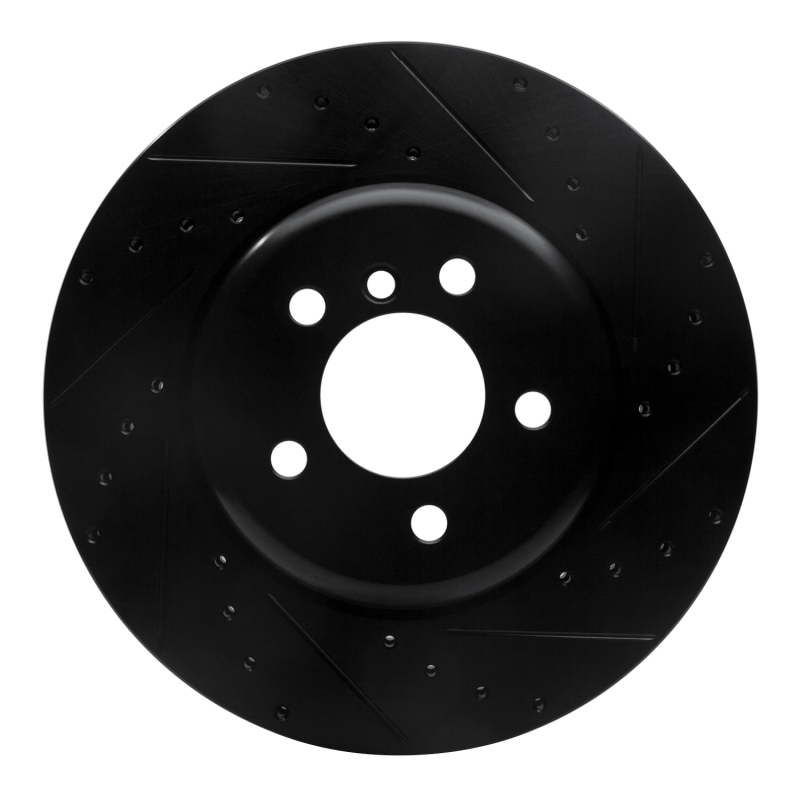 R1 11-19 BMW ActiveHybrid 5 Front Right Drilled & Slotted Black Brake Rotor