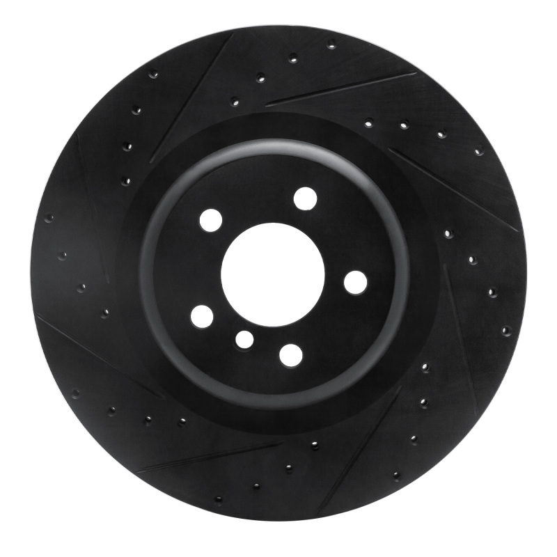 R1 10-14 BMW X5 Rear Left Drilled & Slotted Black Brake Rotor