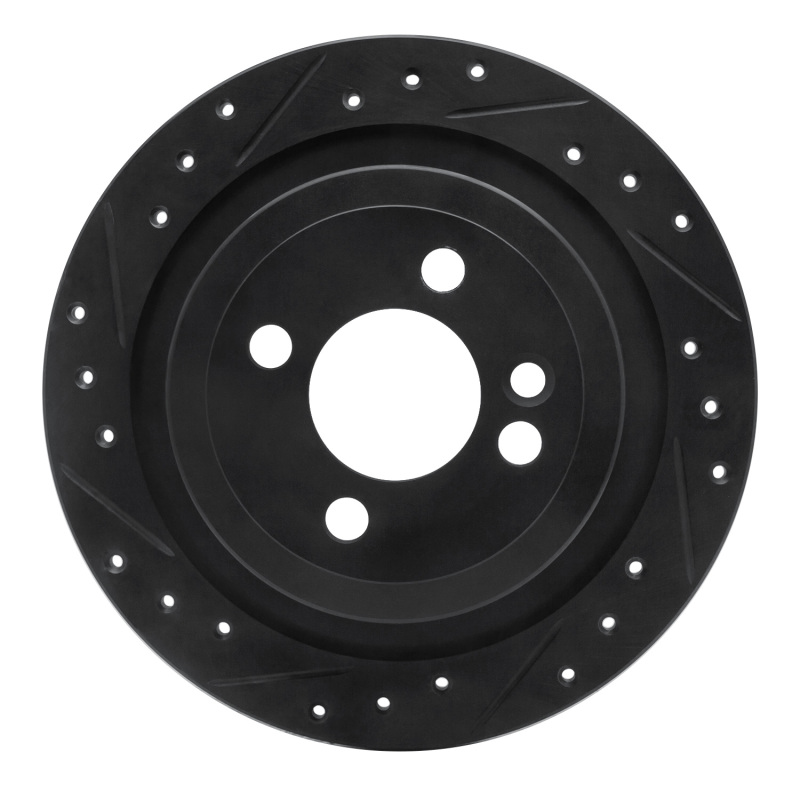 R1 09-14 Mini Cooper (Excl Clubman) Rear Left Drilled & Slotted Black Brake Rotor