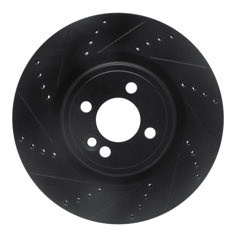 R1 09-14 Mini Cooper (Excl Clubman) Front Left Drilled & Slotted Black Brake Rotor