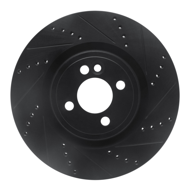 R1 09-14 Mini Cooper (Excl Clubman) Front Right Drilled & Slotted Black Brake Rotor