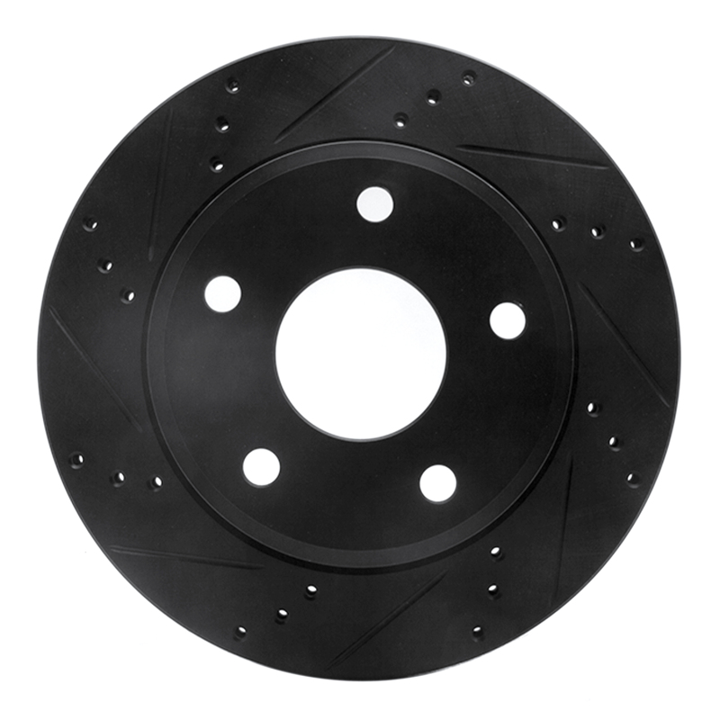 R1 05-11 Dodge Dakota 4WD Front Left Drilled & Slotted Black Brake Rotor