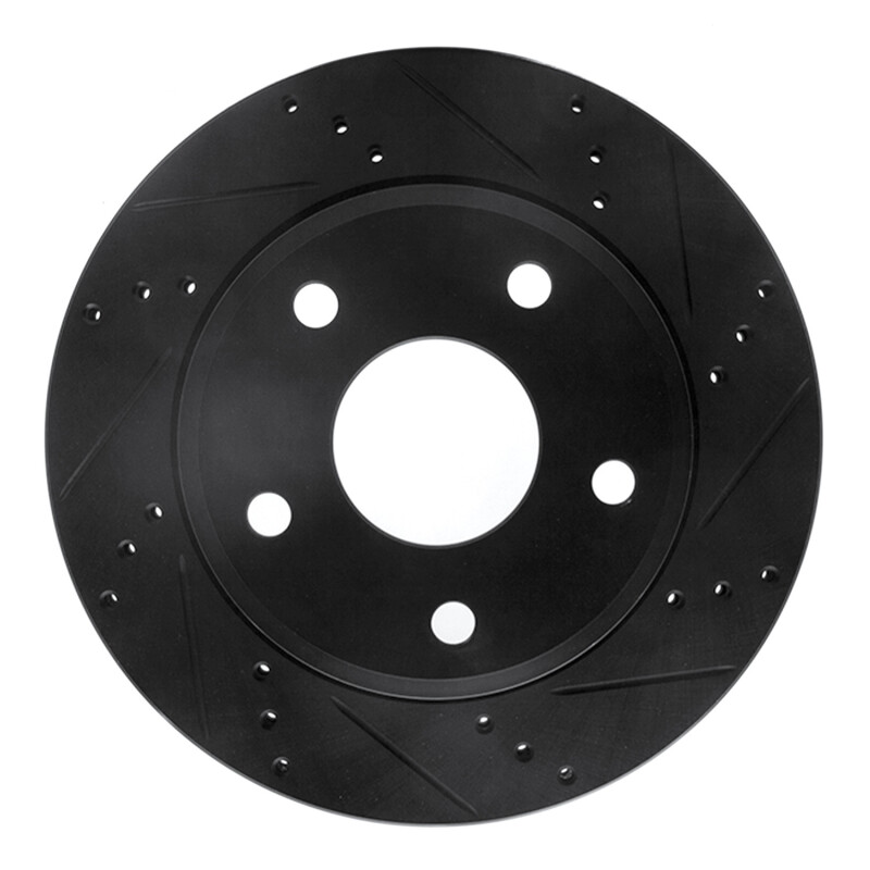 R1 05-11 Dodge Dakota RWD Front Right Drilled & Slotted Black Brake Rotor
