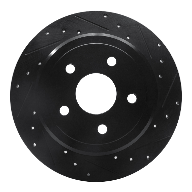 R1 05-10 Jeep Commander Rear Right Drilled & Slotted Black Brake Rotor