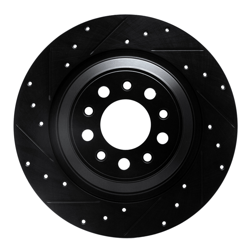 R1 14-23 Jeep Cherokee Rear Left Drilled & Slotted Black Brake Rotor