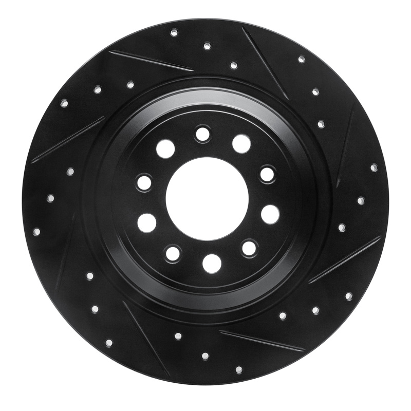 R1 14-23 Jeep Cherokee Rear Right Drilled & Slotted Black Brake Rotor