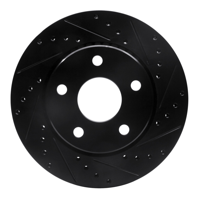 R1 07-18 Jeep Wrangler Front Right Drilled & Slotted Black Brake Rotor