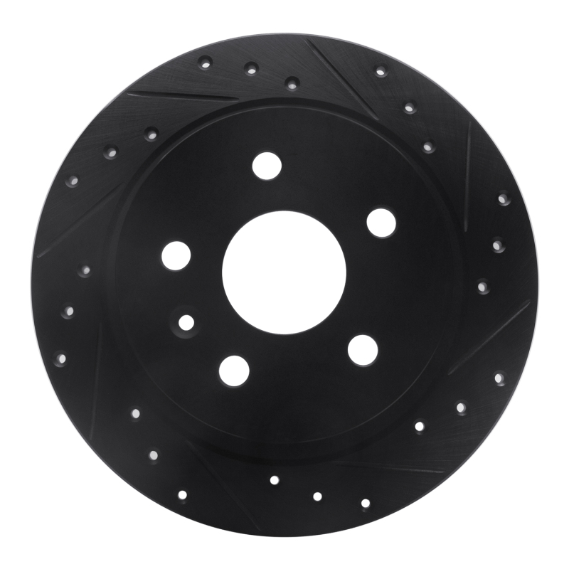 R1 11-16 Buick LaCrosse Rear Right Drilled & Slotted Black Brake Rotor