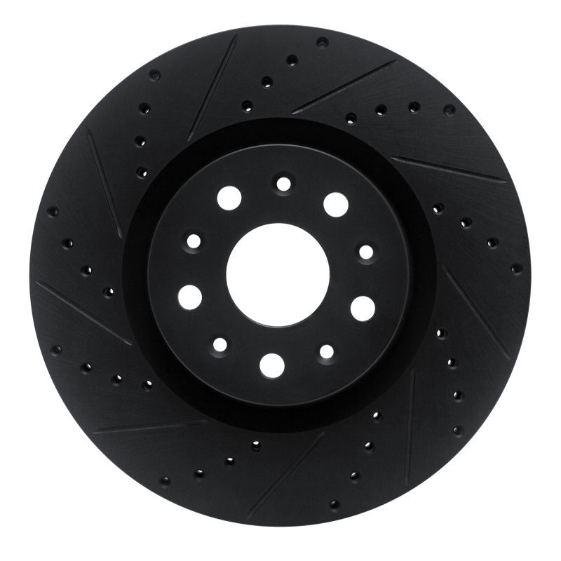 R1 14-25 Cadillac CTS Front Left Drilled & Slotted Black Brake Rotor