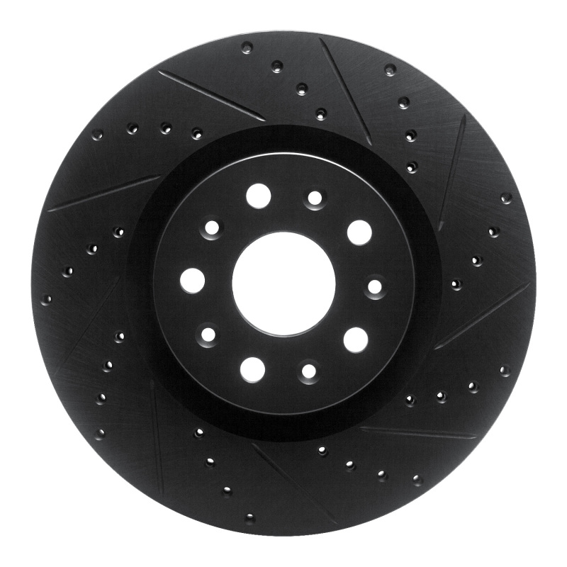 R1 14-25 Cadillac CT6 Front Right Drilled & Slotted Black Brake Rotor