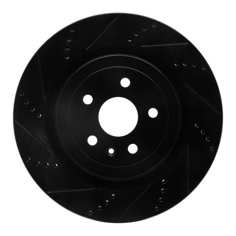 R1 09-24 Cadillac CTS Rear Left Drilled & Slotted Black Brake Rotor