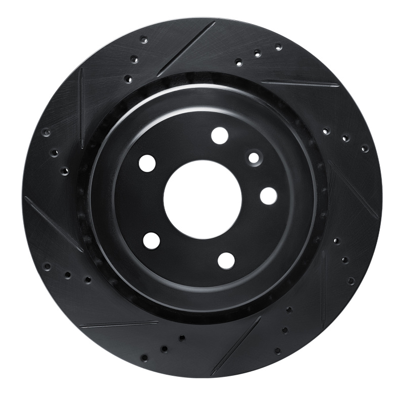 R1 14-19 Chevrolet Corvette Rear Left Drilled & Slotted Black Brake Rotor
