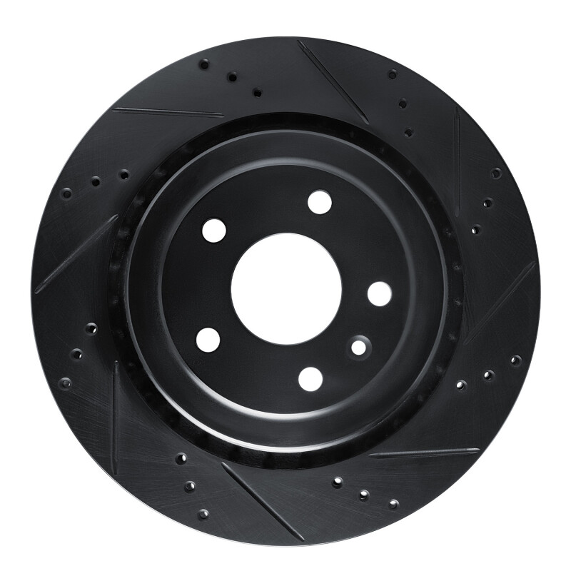 R1 14-19 Chevrolet Corvette Rear Right Drilled & Slotted Black Brake Rotor