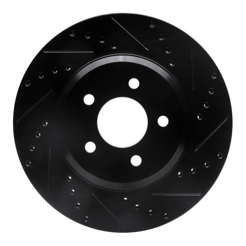 R1 05-14 Ford Mustang Front Right Drilled & Slotted Black Brake Rotor