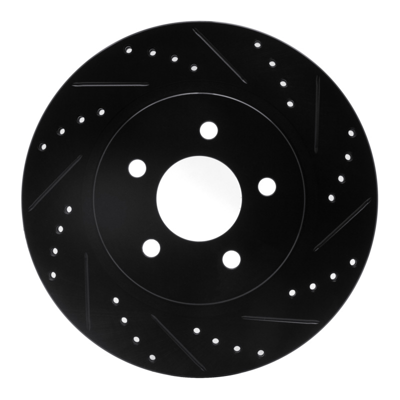 R1 05-14 Ford Mustang Rear Right Drilled & Slotted Black Brake Rotor