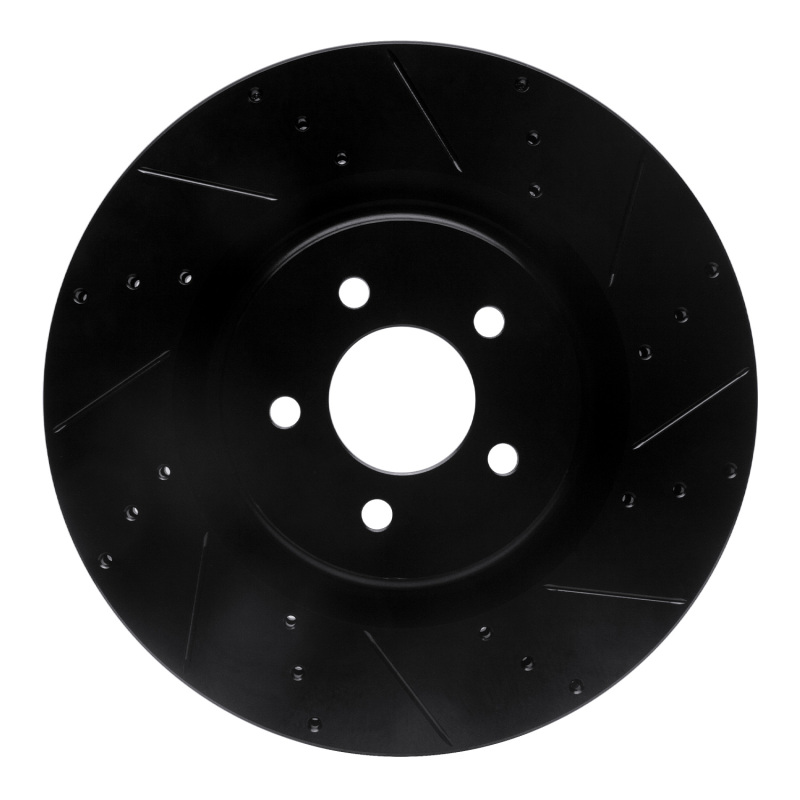 R1 07-14 Ford Mustang Front Right Drilled & Slotted Black Brake Rotor