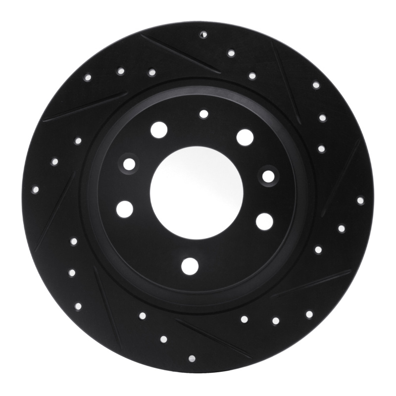 R1 98-15 Ford Fusion Rear Right Drilled & Slotted Black Brake Rotor