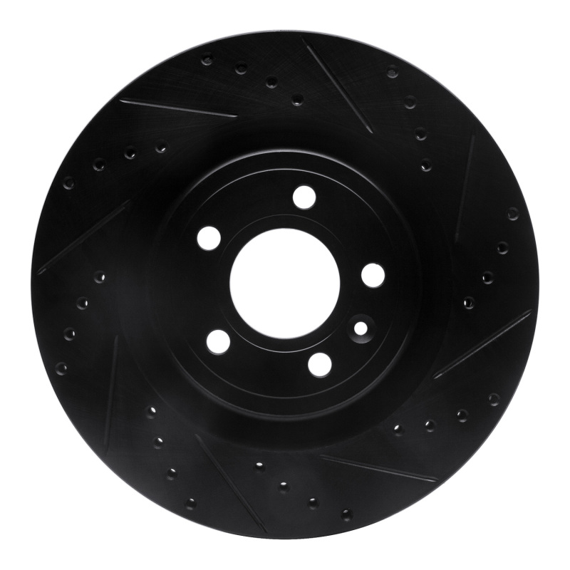 R1 11-14 Ford Mustang Front Right Drilled & Slotted Black Brake Rotor