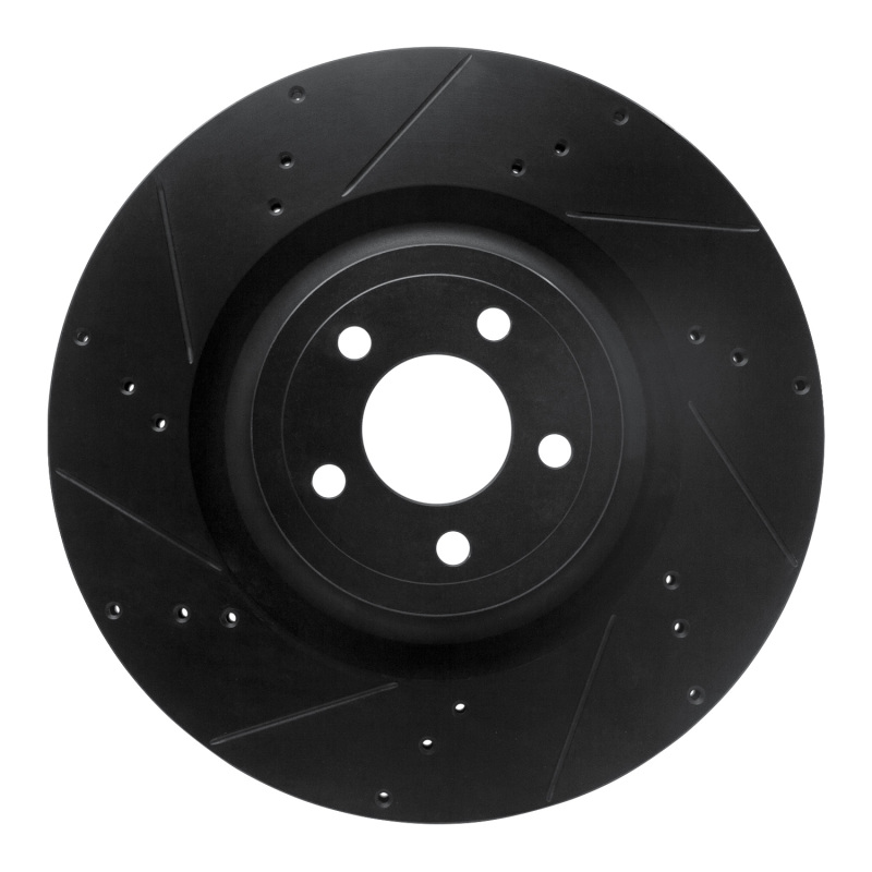 R1 15-23 Ford Mustang Front Left Drilled & Slotted Black Brake Rotor