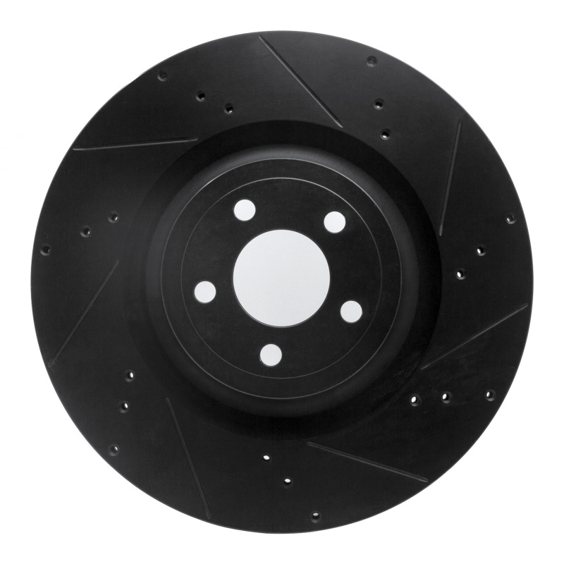 R1 15-23 Ford Mustang Front Right Drilled & Slotted Black Brake Rotor