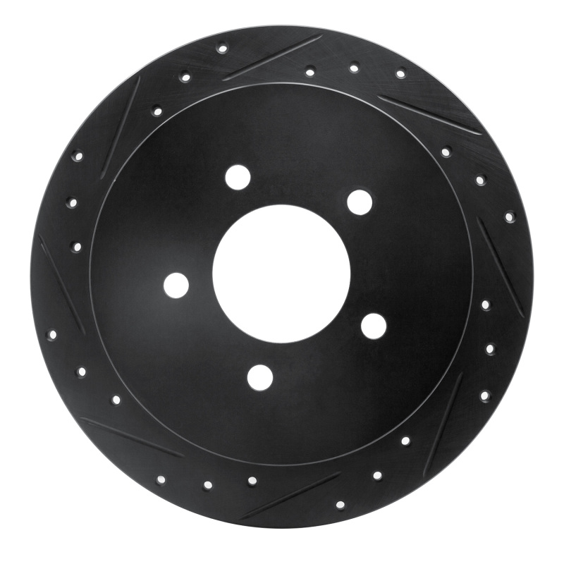R1 97-04 Ford F-150 RWD Rear Left Drilled & Slotted Black Brake Rotor