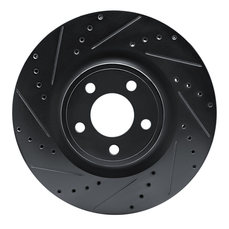 R1 15-25 Ford Mustang Front Left Drilled & Slotted Black Brake Rotor